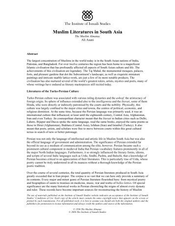 Muslim Literatures in South Asia - The Institute of Ismaili Studies