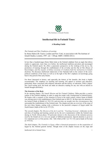 Intellectual life in Fatimid Times - The Institute of Ismaili Studies