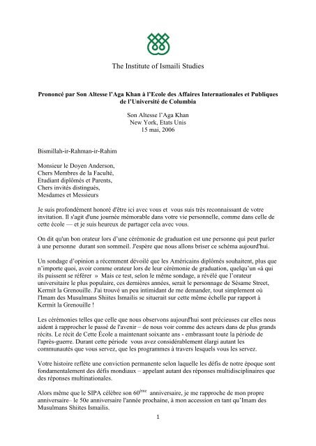 Telecharger La Version Pdf Du Discours The Institute Of Ismaili