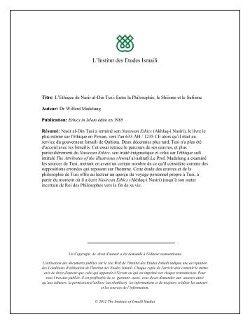 TÃ©lÃ©charger la version pdf de l'article - The Institute of Ismaili Studies