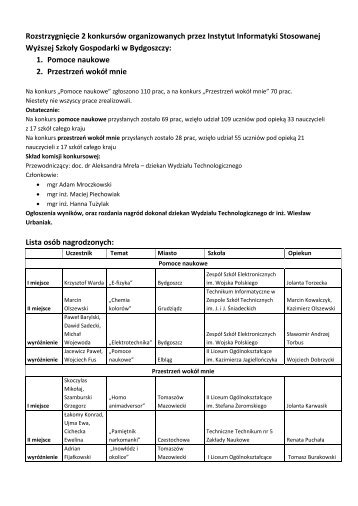 Lista nagrodzonych - Instytut Informatyki i Mechatroniki