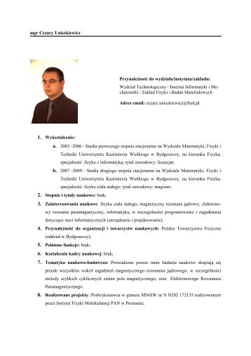 mgr Cezary Uniszkiewicz - Instytut Informatyki i Mechatroniki