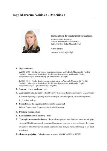 mgr Marzena NoiÅska - MaciÅska - Instytut Informatyki i Mechatroniki