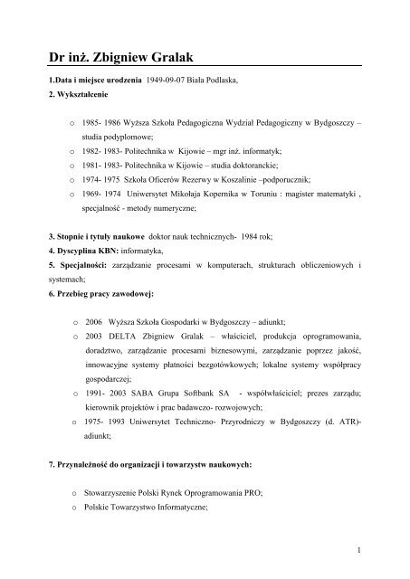 dr Zbigniew Gralak - Instytut Informatyki i Mechatroniki
