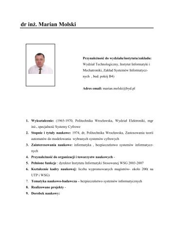 prof. WSG dr inÅ¼. Marian Molski - Instytut Informatyki i Mechatroniki