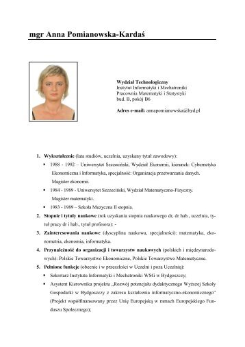 mgr Anna Pomianowska-KardaÅ - Instytut Informatyki i Mechatroniki