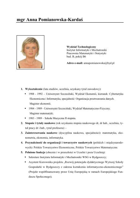 mgr Anna Pomianowska-KardaÅ - Instytut Informatyki i Mechatroniki