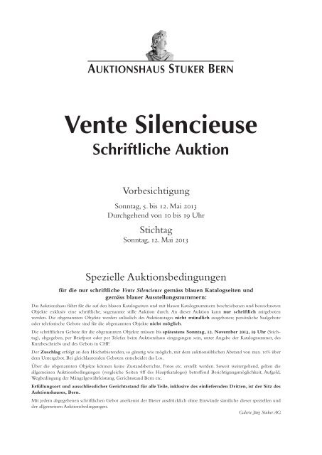 Vente Silencieuse - Das Auktionshaus Stuker