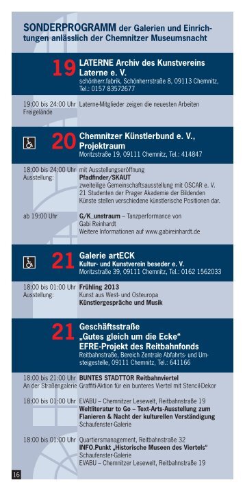 Sonderprogramm der Galerien und Einrichtungen zur ... - Chemnitz