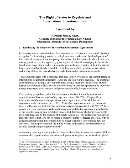 The Right of States to Regulate and International Investment Law