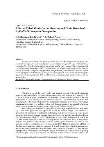 Effect of Cobalt Oxide On the Sintering and Grain Growth of Al2O3 ...