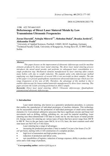 Defectoscopy of Direct Laser Sintered Metals by Low ... - doiSerbia