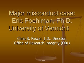 Major misconduct case: Dr. Eric Poehlman, University of Vermont