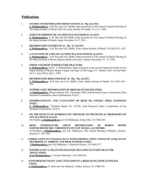 Complete List Of Publications Indian Institute Of Technology Complete List Of Publications Indian Institute Of Technology