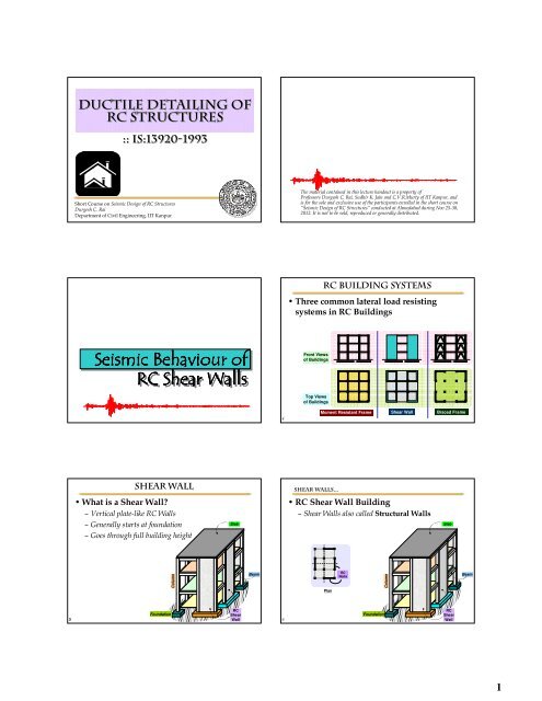 Seismic Behaviour Behaviour Behaviour of RC Shear Walls Seismic ...