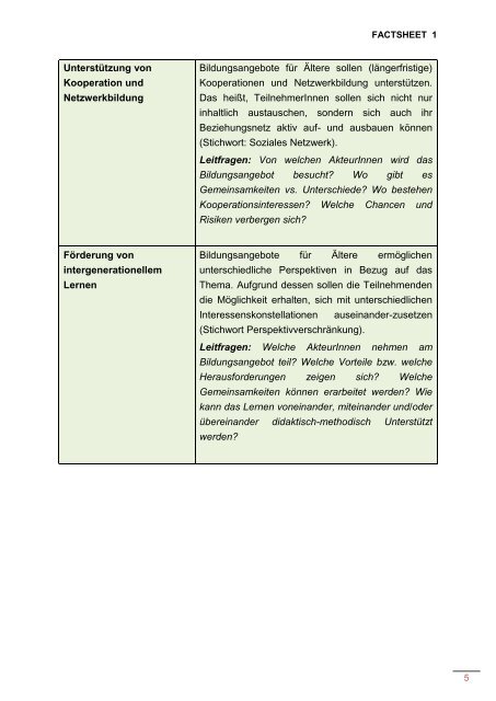 Factsheet 1: Leitfaden Qualitätskriterien für Weiterbildungsangebote