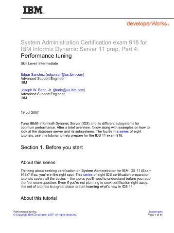 (Exam 918) Tutorials, Part 4 - International Informix Users Group