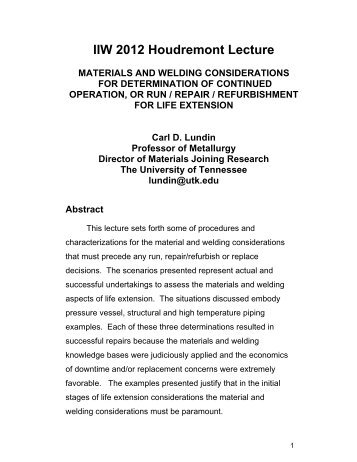 materials and welding considerations for determination of ... - IIW