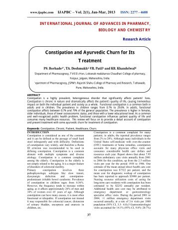 Constipation and Ayurvedic Churn for Its Treatment - ijapbc