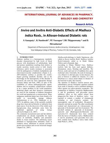 Invivo and Invitro Anti-Diabetic Effects of Madhuca indica ... - ijapbc