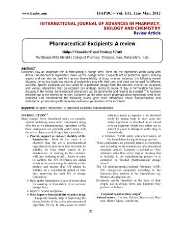 Pharmaceutical Excipients: A review - ijapbc