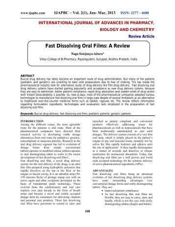 Fast Dissolving Oral Films: A Review - ijapbc