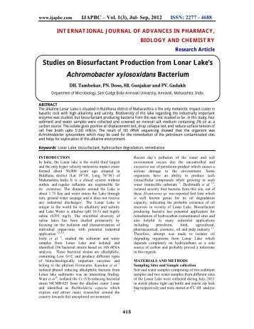 Studies on Biosurfactant Production from Lonar Lake's ... - ijapbc