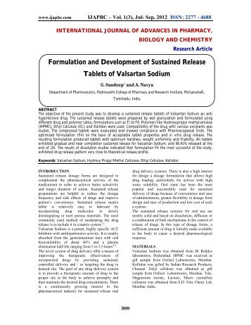Formulation and Development of Sustained Release Tablets ... - ijapbc