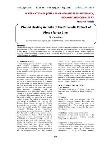 Wound Healing Activity of the Ethanolic Extract of Mesua ... - ijapbc