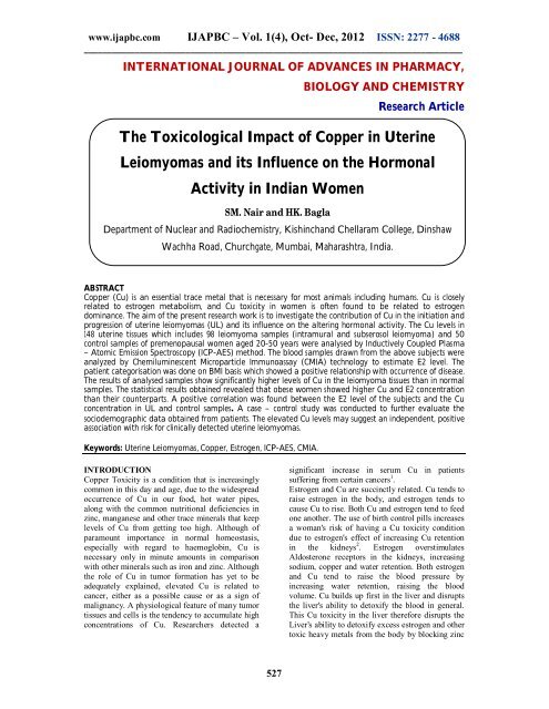 The Toxicological Impact of Copper in Uterine Leiomyomas ... - ijapbc