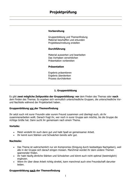 Bewertungsbogen zur Projektprüfung - Burgschule Plochingen