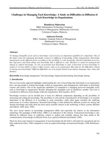 Challenges in Managing Tacit Knowledge - International Journal of ...