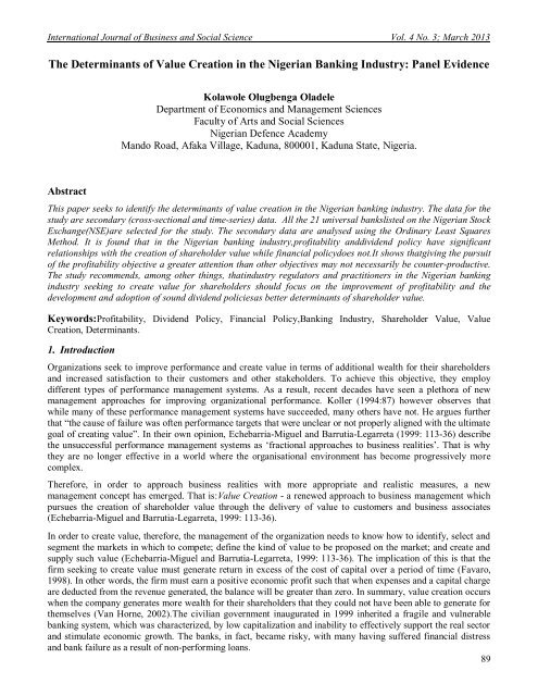 The Determinants of Value Creation in the Nigerian Banking Industry