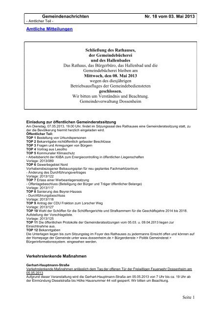 Ausgabe 18 vom 03. Mai 2013.pdf - Gemeinde Dossenheim
