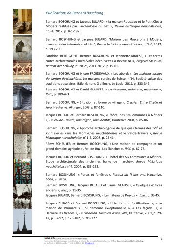 Publications de Bernard Boschung - Canton de Neuchâtel