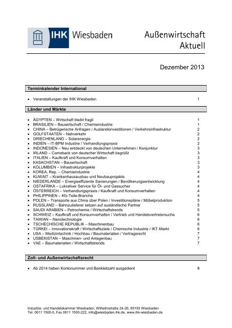 Newsletter Außenwirtschaft aktuell - Ausgabe ... - IHK Wiesbaden