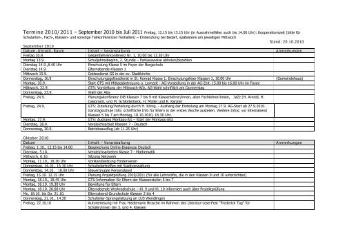 Termine 2010/2011 - Burgschule Plochingen