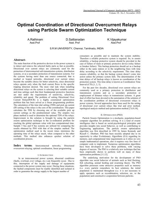 Optimal Coordination of Directional Overcurrent Relays using ...