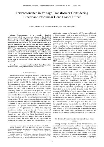 Ferroresonance in Voltage Transformer Considering Linear ... - ijcee