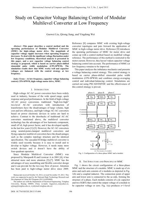 Study on Capacitor Voltage Balancing Control of Modular ... - ijcee
