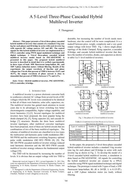A 5-Level Three-Phase Cascaded Hybrid Multilevel Inverter - ijcee