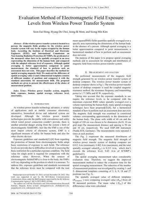 Evaluation Method of Electromagnetic Field Exposure Levels ... - ijcee