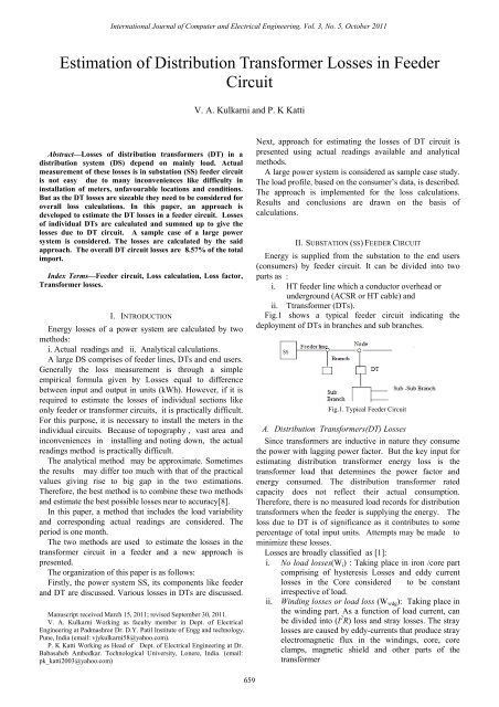 Estimation Of Distribution Transformer Losses In Feeder Circuit