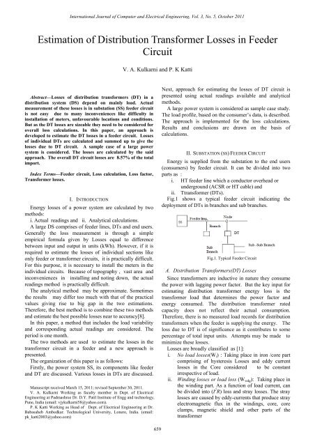 Estimation of Distribution Transformer Losses in Feeder Circuit - ijcee