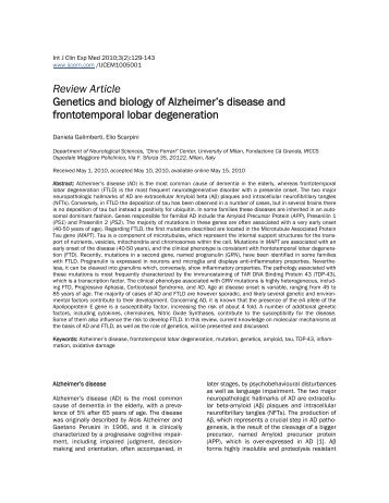 Review Article Genetics and biology of Alzheimer's disease and ...