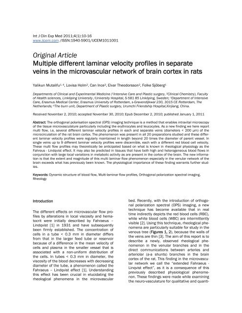 Multiple different laminar velocity profiles in separate veins in the ...