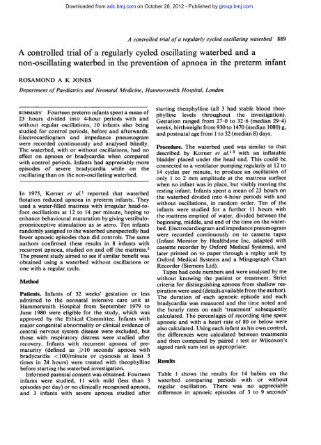 non-oscillating waterbed in the prevention of apnoea in the preterm ...