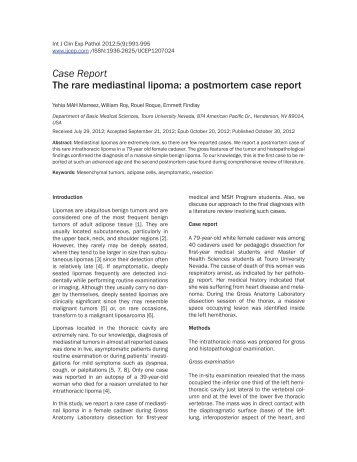 Case Report The rare mediastinal lipoma: a postmortem case report