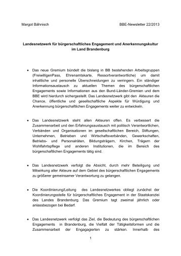 Landesnetzwerk für bürgerschaftliches Engagement und ... - BBE
