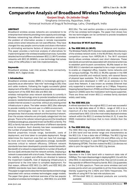 Comparative Analysis of Broadband Wireless Technologies - IJCST